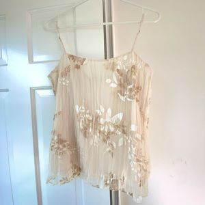 Vince Floral Appliqué Burnout Crush Pleated Tank